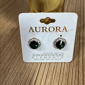 Aurora Silver And Green Stud Earrings